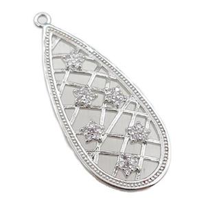 copper teardrop pendant pave zircon, star, platinum plated, approx 15-34mm [FN20753]
