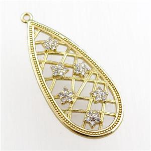 copper teardrop pendant pave zircon, star, gold plated, approx 15-34mm [FN20754]