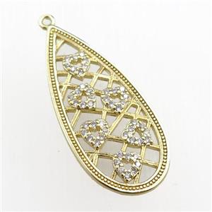 copper teardrop pendant pave zircon, heart, gold plated, approx 15-34mm [FN20757]