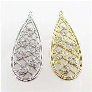 copper teardrop pendant pave zircon, heart, mixed, approx 15-34mm [FN20758]