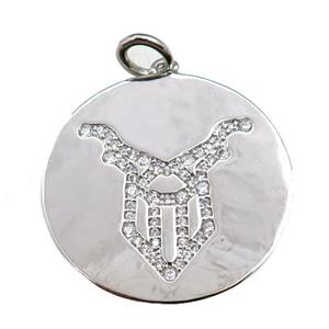 copper Capricorn pendant pave zircon, zodiac, platinum plated, approx 28mm dia [FN20760]
