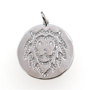 copper circle pendant pave zircon, zodiac Leo, platinum plated, approx 28mm dia [FN20765]