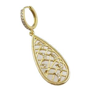 copper Hoop Earrings with teardrop pave zircon, gold plated, approx 15-35mm, 14mm dia [FN20793]