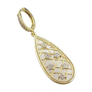 copper Hoop Earrings with teardrop pave zircon, gold plated, approx 15-35mm, 14mm dia [FN20795]