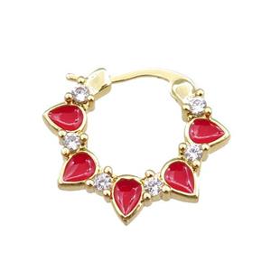 copper Latchback Earrings pave zircon, enameled, gold plated, approx 20mm [FN20798]