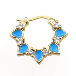 copper Latchback Earrings pave zircon, enameled, gold plated, approx 20mm [FN20800]