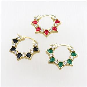 copper Latchback Earrings pave zircon, enameled, gold plated, mixed, approx 20mm [FN20801]