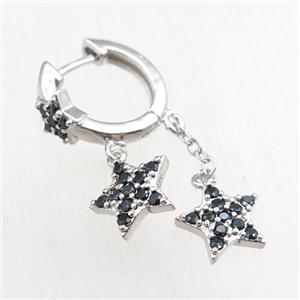 copper Latchback Earrings with star pave zircon, platinum plated, approx 10mm, 16mm dia [FN20803]