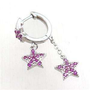 copper Latchback Earrings with star pave zircon, platinum plated, approx 10mm, 16mm dia [FN20804]