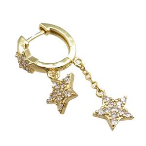 copper Latchback Earrings with star pave zircon, gold plated, approx 10mm, 16mm dia [FN20805]