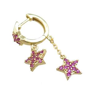 copper Latchback Earrings with star pave zircon, gold plated, approx 10mm, 16mm dia [FN20806]