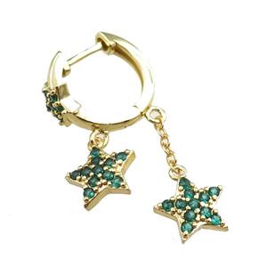 copper Latchback Earrings with star pave zircon, gold plated, approx 10mm, 16mm dia [FN20807]