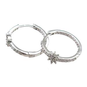 copper Hoop Earrings pave zircon, platinum plated, approx 20mm dia [FN20808]