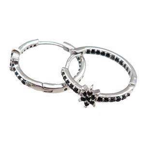 copper Hoop Earrings pave zircon, platinum plated, approx 20mm dia [FN20809]