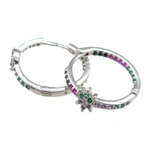 copper Hoop Earrings pave zircon, platinum plated, approx 20mm dia [FN20810]