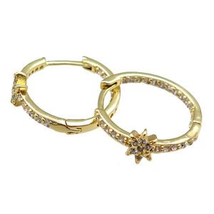 copper Hoop Earrings pave zircon, gold plated, approx 20mm dia [FN20811]