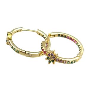 copper Hoop Earrings pave zircon, gold plated, approx 20mm dia [FN20813]