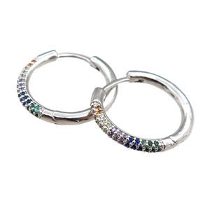 copper Hoop Earrings pave zircon, platinum plated, approx 20mm dia [FN20815]