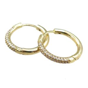 copper Hoop Earrings pave zircon, gold plated, approx 20mm dia [FN20816]