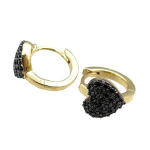 copper Hoop Earrings with heart pave zircon, gold plated, approx 15mm [FN20818]