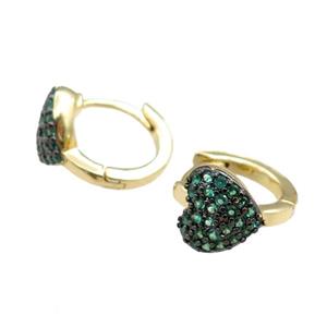 copper Hoop Earrings with heart pave zircon, gold plated, approx 15mm [FN20819]