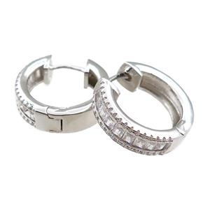 copper Hoop Earrings paved zircon, platinum plated, approx 20mm dia [FN20821]