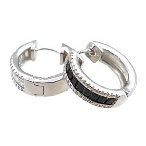 copper Hoop Earrings paved zircon, platinum plated, approx 20mm dia [FN20822]