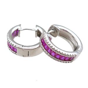 copper Hoop Earrings paved zircon, platinum plated, approx 20mm dia [FN20823]