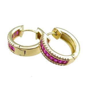 copper Hoop Earrings paved zircon, gold plated, approx 20mm dia [FN20826]