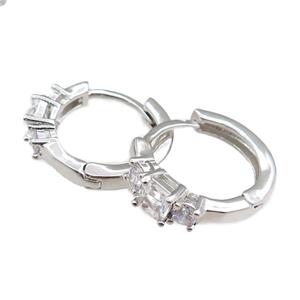 copper Hoop Earrings paved zircon, platinum plated, approx 20mm dia [FN20827]