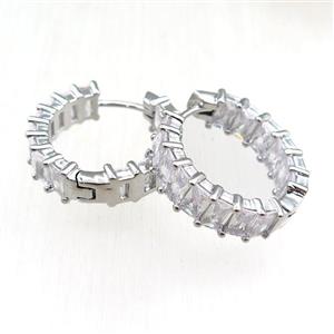 copper Hoop Earrings paved zircon, platinum plated, approx 22mm dia [FN20830]