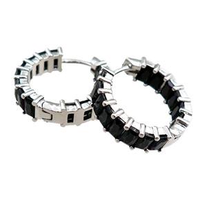 copper Hoop Earrings paved zircon, platinum plated, approx 22mm dia [FN20831]