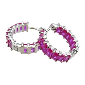 copper Hoop Earrings paved zircon, platinum plated, approx 22mm dia [FN20832]