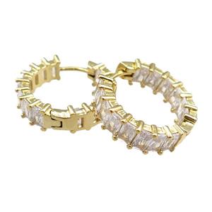 copper Hoop Earrings paved zircon, gold plated, approx 22mm dia [FN20833]