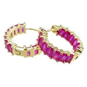 copper Hoop Earrings paved hotpink zircon, gold plated, approx 22mm dia [FN20834]