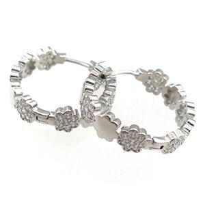 copper Hoop Earrings paved zircon, platinum plated, approx 26mm dia [FN20835]