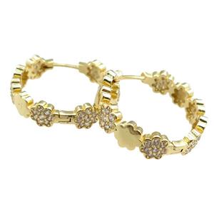 copper Hoop Earrings paved zircon, gold plated, approx 26mm dia [FN20836]