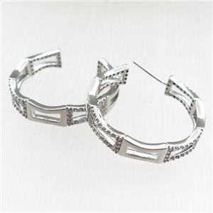 copper Latchback Earrings paved zircon, platinum plated, approx 26mm dia [FN20837]