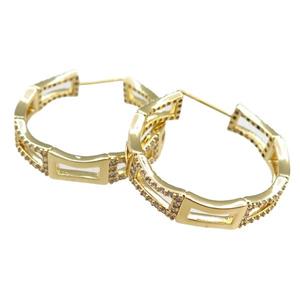 copper Latchback Earrings paved zircon, gold plated, approx 26mm dia [FN20838]