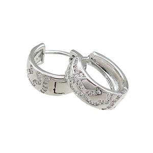 copper Hoop Earrings paved zircon, platinum plated, approx 14mm dia [FN20839]