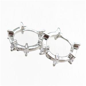 copper Hoop Earrings paved zircon, platinum plated, approx 15mm dia [FN20841]