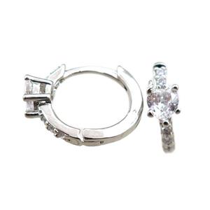 copper Hoop Earrings paved zircon, platinum plated, approx 12mm dia [FN20846]