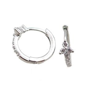 copper Hoop Earrings paved zircon, platinum plated, approx 12mm dia [FN20847]