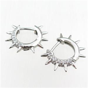 copper Hoop Earrings paved zircon, platinum plated, approx 16-19mm [FN20851]