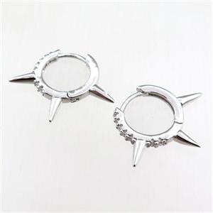 copper Hoop Earrings paved zircon, platinum plated, approx 20-25mm [FN20853]