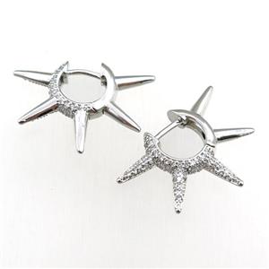 copper Hoop Earrings paved zircon, platinum plated, approx 21-30mm [FN20855]