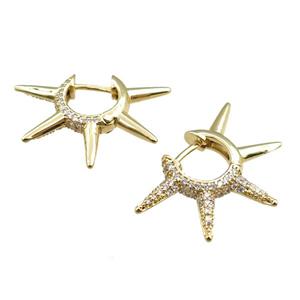 copper Hoop Earrings paved zircon, gold plated, approx 21-30mm [FN20856]