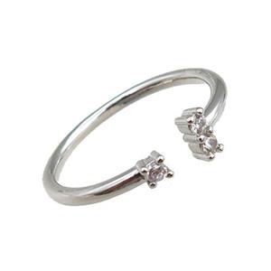 copper Rings pave zircon, adjustable, platinum plated, approx 20mm dia [FN20859]