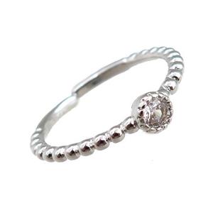 copper Rings pave zircon, adjustable, platinum plated, approx 20mm dia [FN20862]