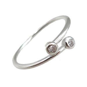 copper Rings pave zircon, adjustable, platinum plated, approx 20mm dia [FN20867]